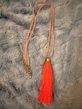 J. Crew Vintage Gold-Tone Beaded Necklace with Coral Tassel